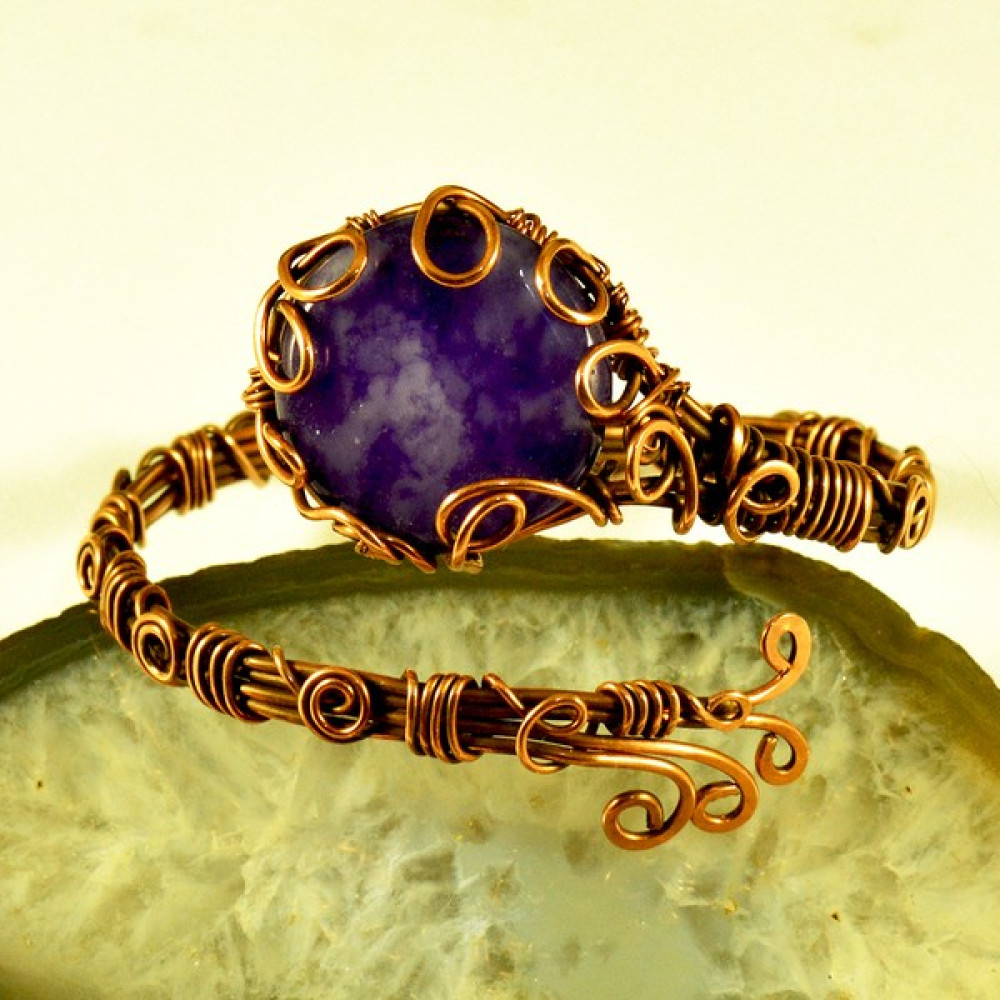 Mba Handmade Jewelry Mor Akik Kristali Kadın Saf Bakır Bilezik - Doğal Taş Bilezik Bijuteri Bilezik Fiyatı