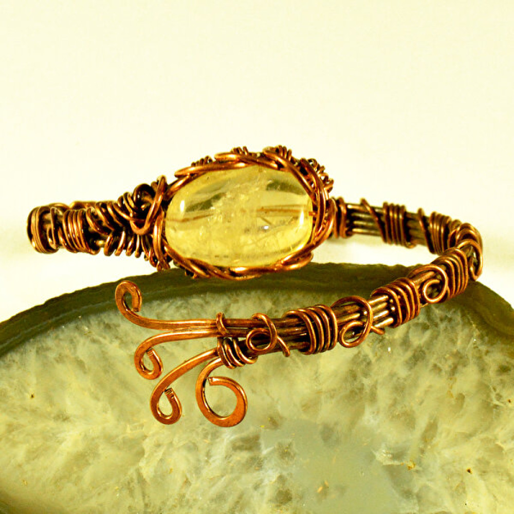 Mba Handmade Jewelry Sitrin Kristali Kadın Saf Bakır Bilezik - Doğal Taş Bilezik Bijuteri Bilezik Fiyatı