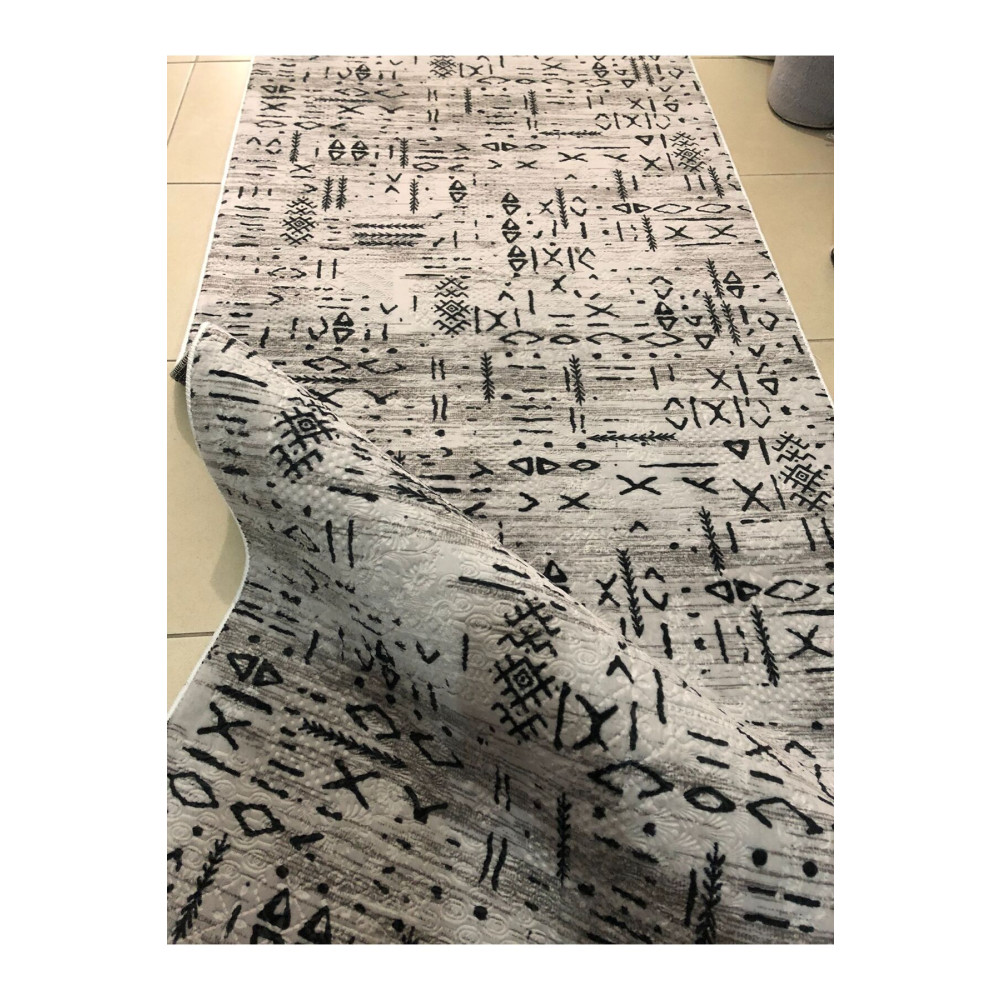 MBA Iskandinav Desen Üç Boyutlu Gri Yıkanabilir Kabartmalı Dinarsu Kaymaz Siyah Taban Halı -yolluk 150 x 150 Beden Yolluk Fiyatı