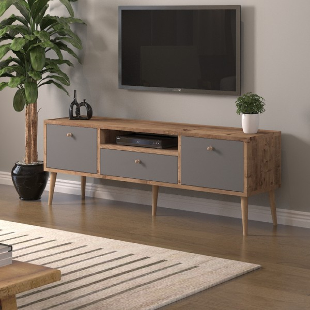 Mbes Mobilya Beyza Ahşap Ayaklı 140 cm Atlantik -Atrasit Tv Sehbası - Atlantik Çam - Antrasit Tv Ünitesi / Sehpası Fiyatı