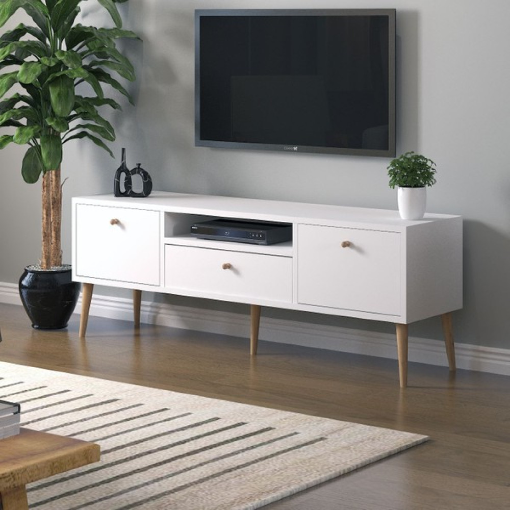 Mbes Mobilya Beyza Ahşap Ayaklı 140 cm Beyaz Tv Sehbası Tv Ünitesi / Sehpası Fiyatı