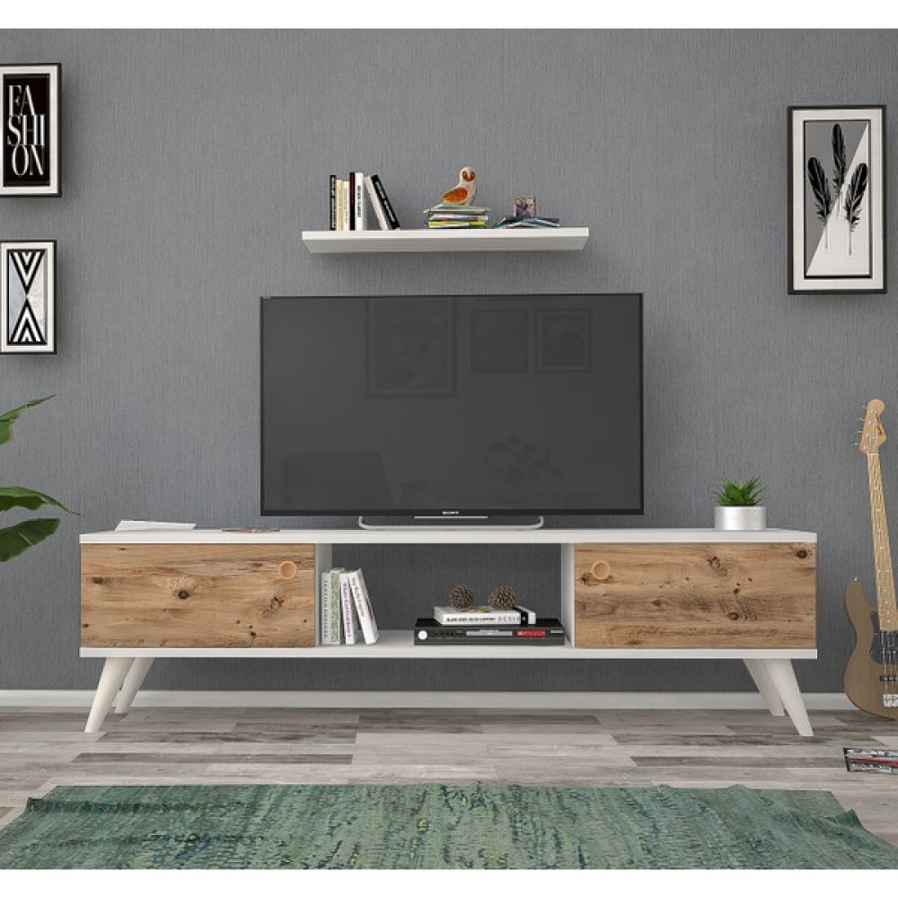 Mbes Mobilya Eda Beyaz-Atlantik 140 cm Tv Ünitesi - Beyaz - Meşe Tv Ünitesi / Sehpası Fiyatı