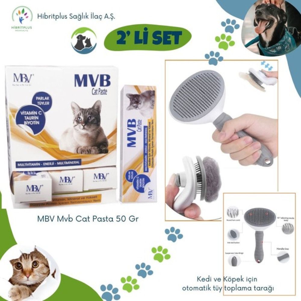 Mbv Mvb Cat Pasta 50 gr + Kedi ve Köpek Otomatik Tüy Toplama Tarağı 2 Li Set Evcil Hayvan Ürünleri Fiyatı