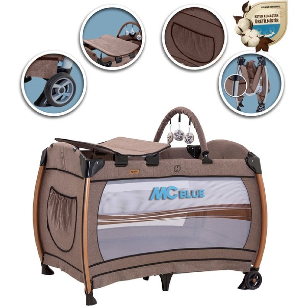 Mc Blue Heyner Best Pamuklu Keten Kumaş Oyun Parkı Park Yatak Beşik 70X110 cm - Kahverengi Park Yatak / Oyun Parkı Fiyatı