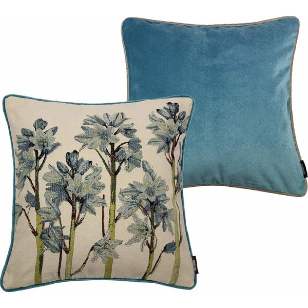 Mcalister Textiles Çan Çiçeği Yastık Kılıfı | Buz Mavisi Işlemeli Goblen Kadife Dokuma Kumaş Kare Dekoratif Kırlent 43 x 43 cm Kırlent / Mobilya Yastığı Fiyatı