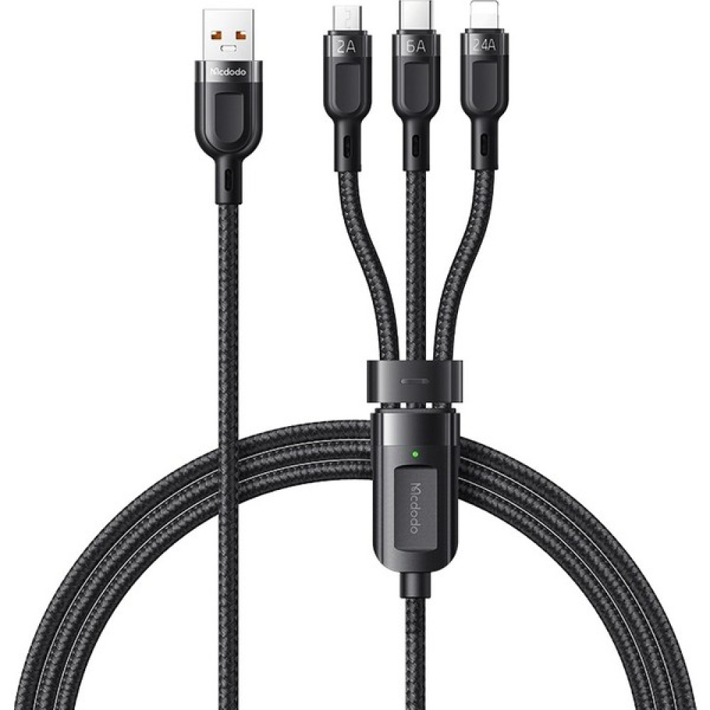 Mcdodo CA-0930 65W 3in1 Hızlı Şarj Kablosu 6A 1.2m-Siyah - Siyah Cep Telefonu Kablosu Fiyatı