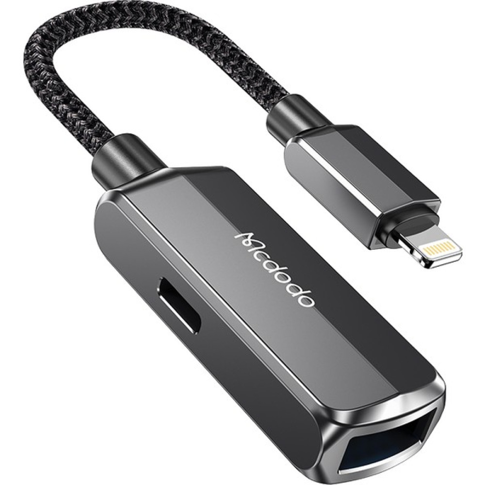 Mcdodo CA-2690 2in 1 Lıghtnıng To Usb-A 3.0 +Lıghtnıng Şarj Desteği ve Veri Aktarım Cihazı - Koyu Gri Cep Telefonu Kablosu Fiyatı