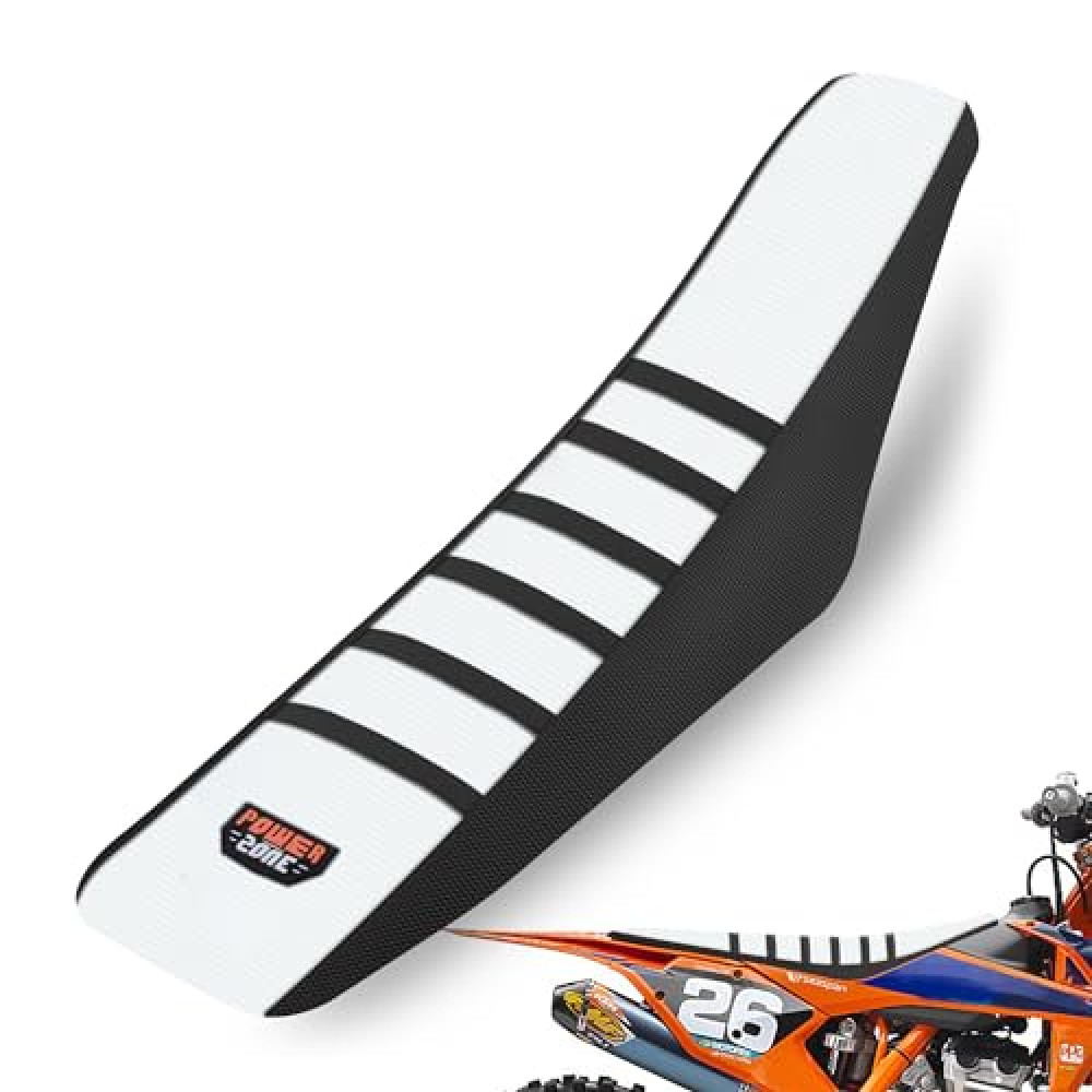 MCHMFG Universal Ribbed Dirt Bike Seat Cover - Gripper Soft Seat Cover for Most Dirt Pit Bike Motorcycle Black-White