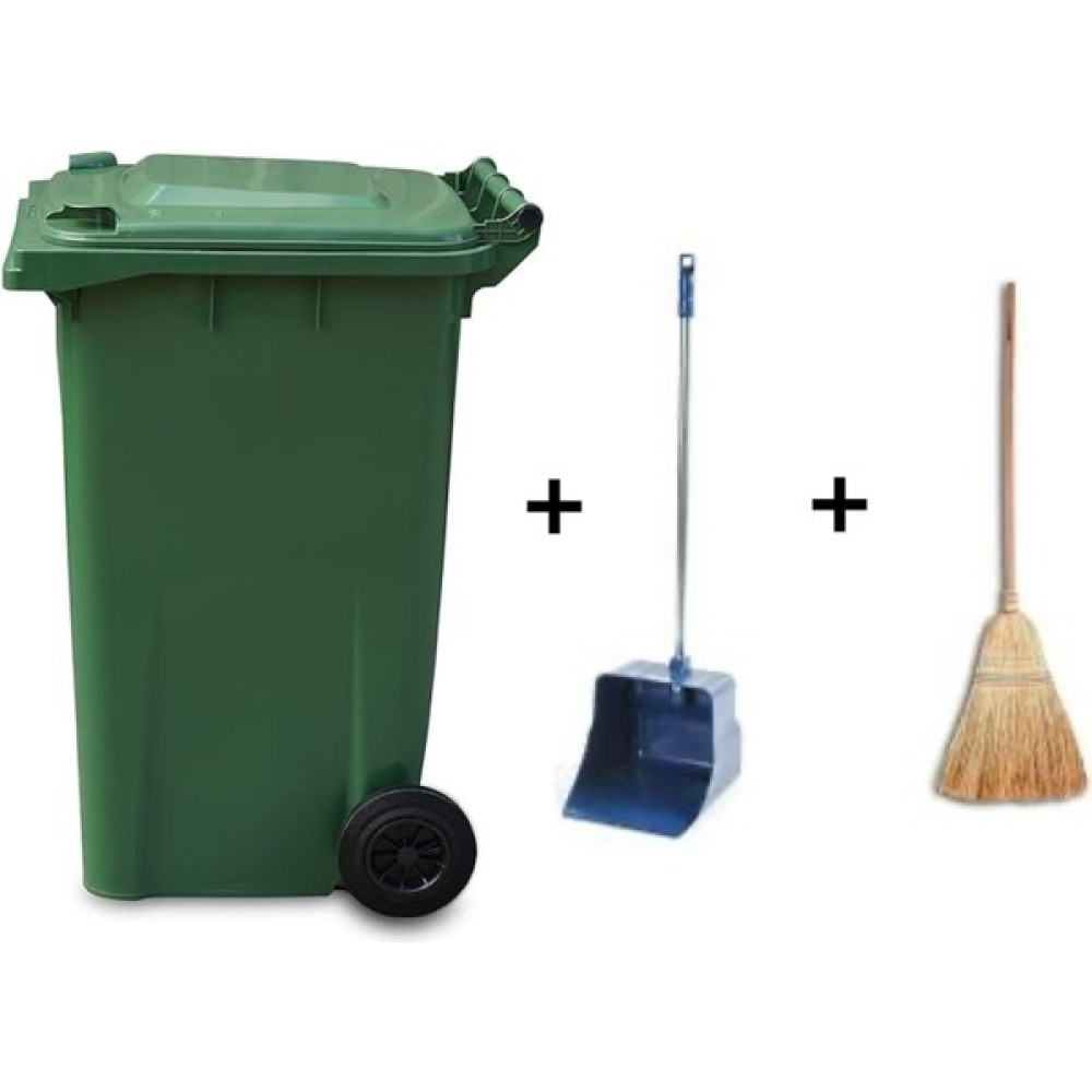 MCK Plus 1 Adet Yesil Plastik Çöp Konteyneri 240 Litre - Isıya Karşı Dayanıklı Copcu Faras Takimli - Koyu Yeşil Dekoratif Bahçe Ürünleri Fiyatı