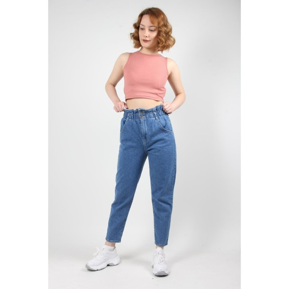 Mckanzie 2207 Baggy Pepperbag Jean Beli Lastikli Yüksek Bel Pantolon Bayan Jeans / Kot Pantolon Fiyatı