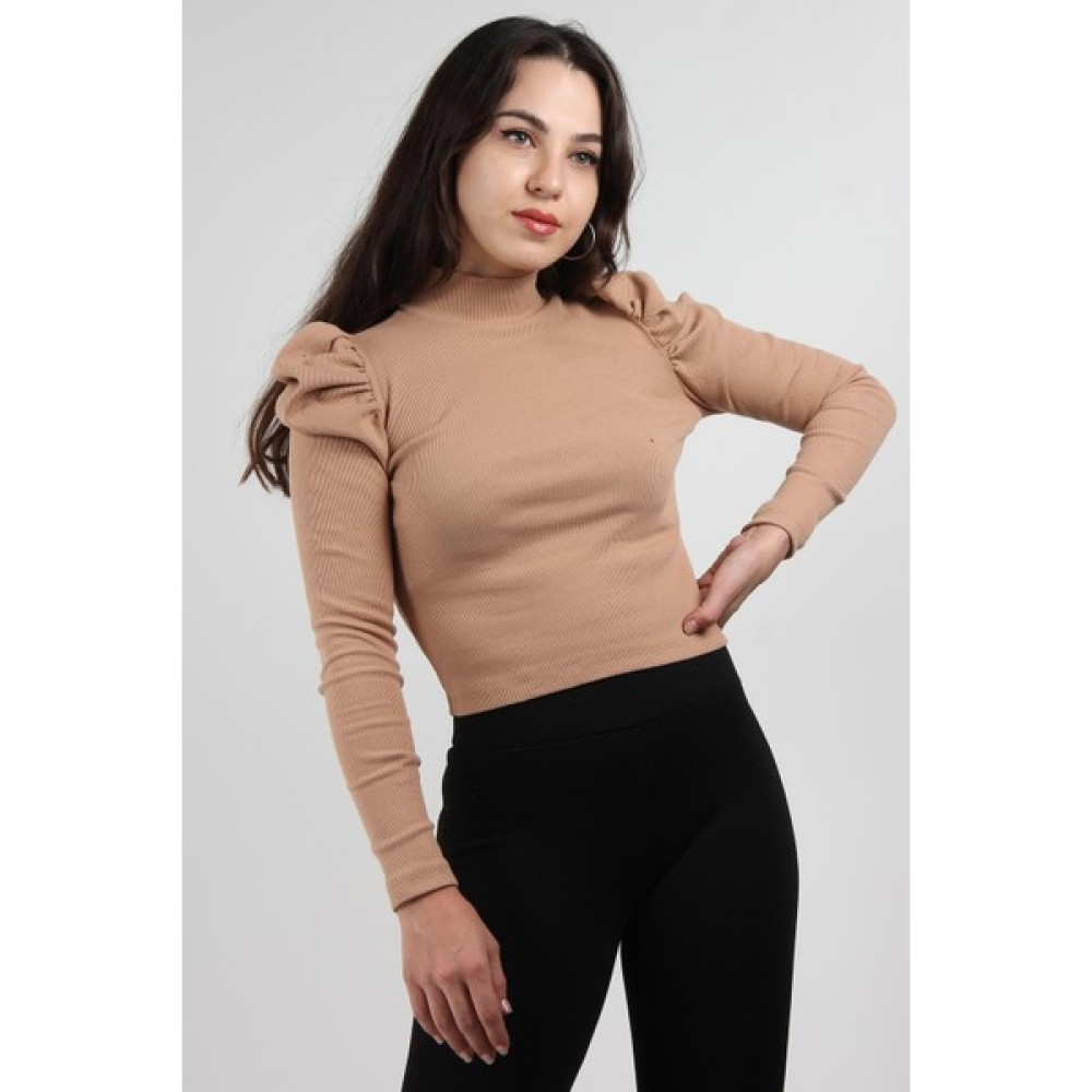 Mckanzie 302BK080003 - 20413 Yarım Balıkçı Balon Büzgülü Karpuz Uzun Kol 2*2 Lyc Kaşkorse Bluz Bluz Fiyatı