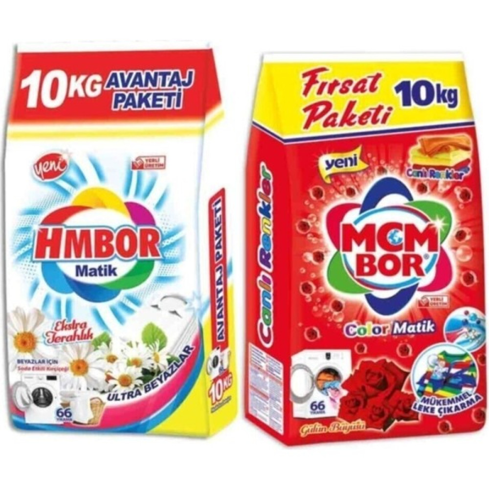Mcmbor Mcm Hmbor Matik Ultra Beyazlar 10 kg + Mcmbor Matiik Canlı Renkler 10 kg - 20 kg Çamaşır Deterjanı Fiyatı