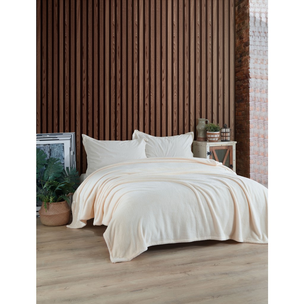 MCN Tekstil Peluş Welsoft Battaniye - Yatak ve Koltuk Örtüsü - 200 x 225 cm - Krem Diğer Fiyatı