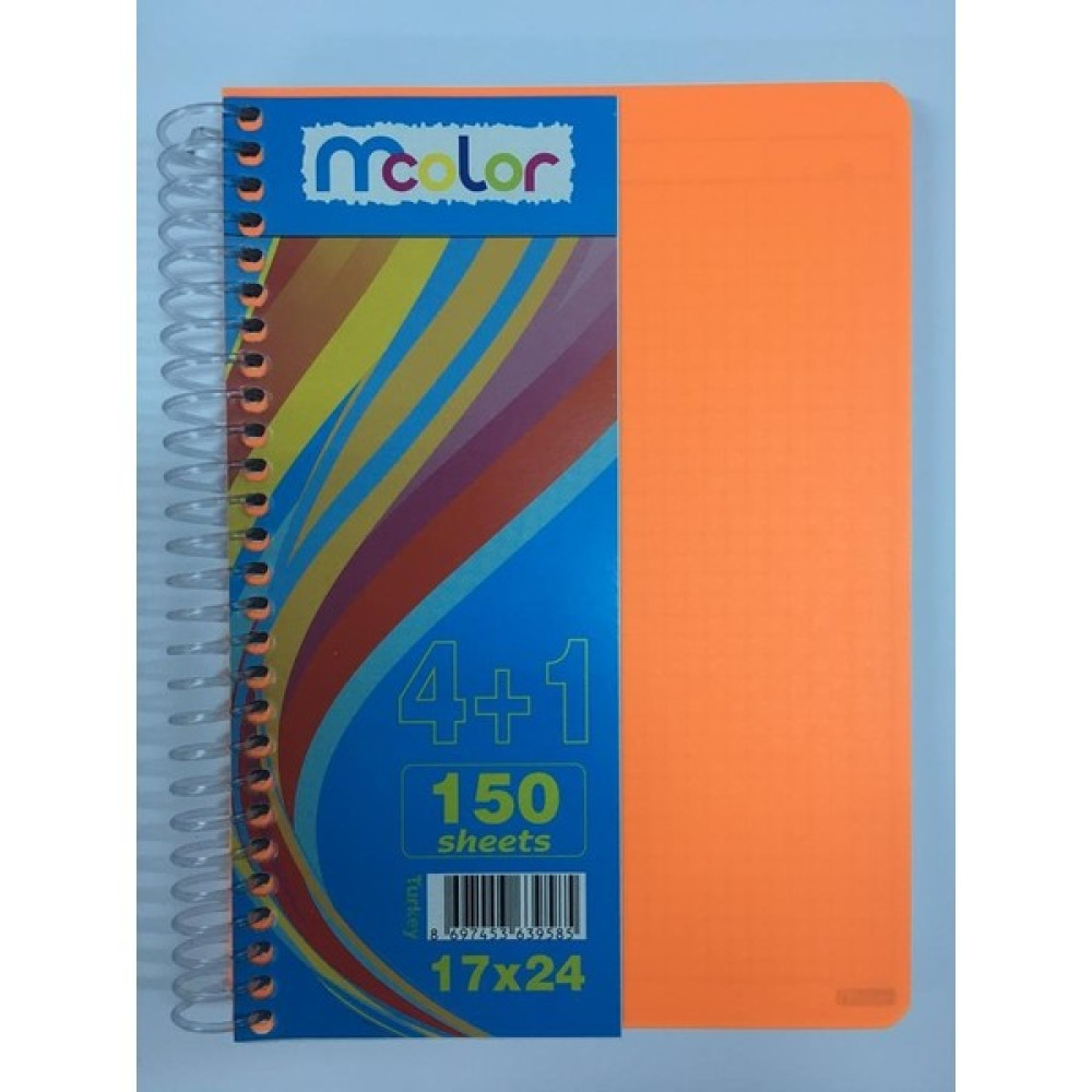 Mcolor 5 Bölmeli Spiralli Ayraçlı Seperatörlü Defter Plastik Kapak 17X24 cm 150 Yp. 4 Kareli + 1 Çizgili Defter Fiyatı