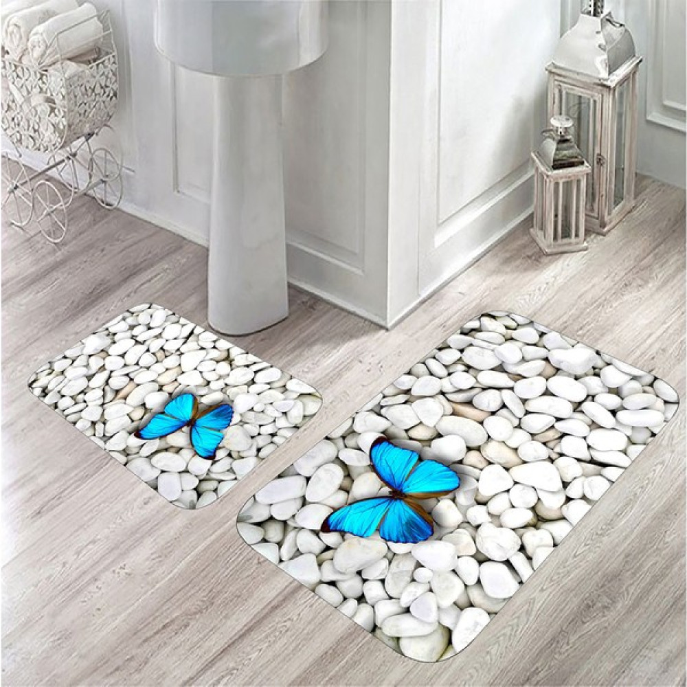 Md-Life Home Yıkanabilir Dijital Baskılı Kaymaz Taban 2 Li Banyo Paspası MD0055 - 60 x 100 cm - Beyaz Salon Halısı Fiyatı