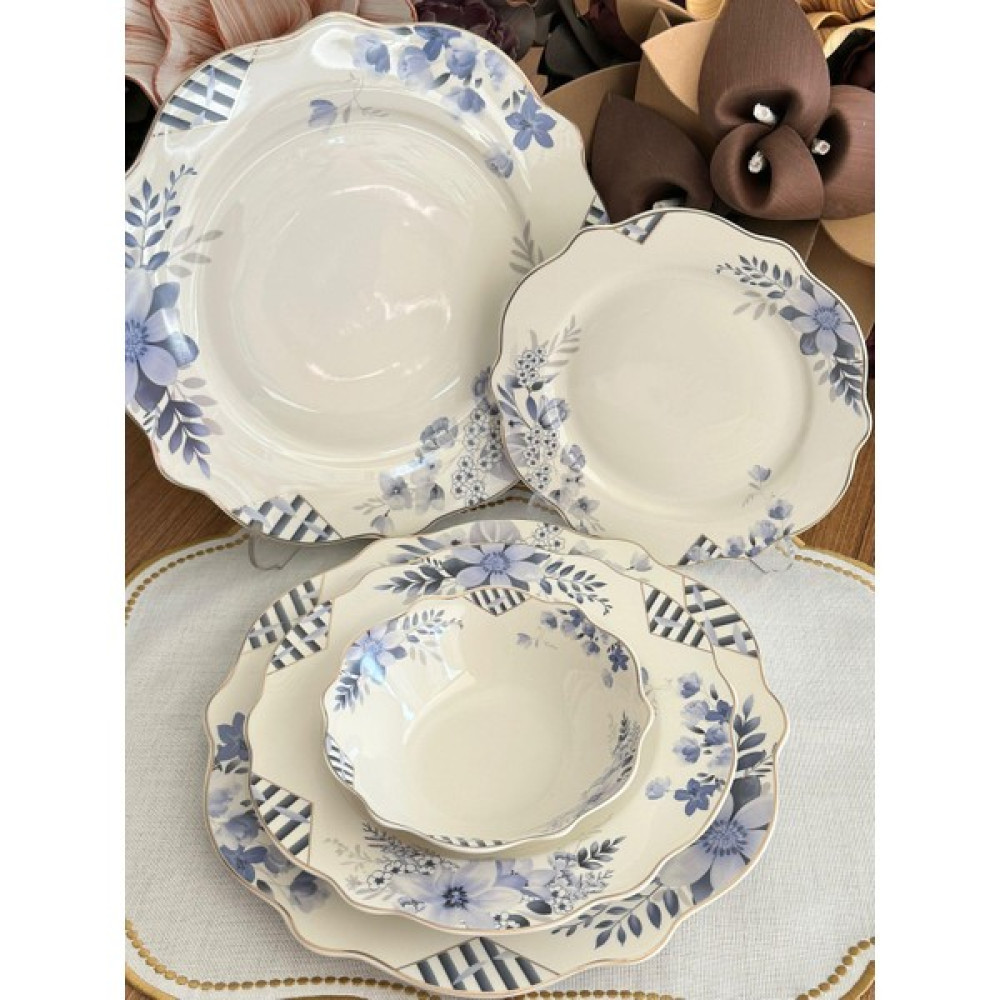 MD Mimoza Dekor 24 Parça 6 Kişilik Blue Garden Yemek Takımı Yemek Takımı Fiyatı