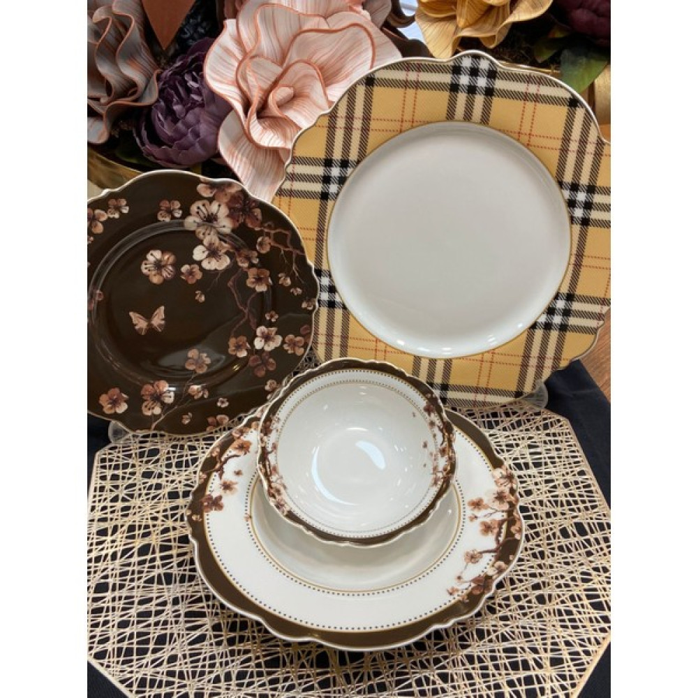 MD Mimoza Dekor 24 Parça 6 Kişilik Brown Spring Yemek Takımı Yemek Takımı Fiyatı