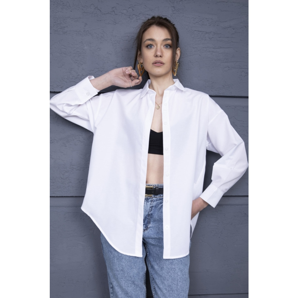 MD trend Kadın Beyaz Balon Kollu Gizli Patlı Uzun Oversize Poplin Gömlek XL Beden Kadın Gömlek Fiyatı