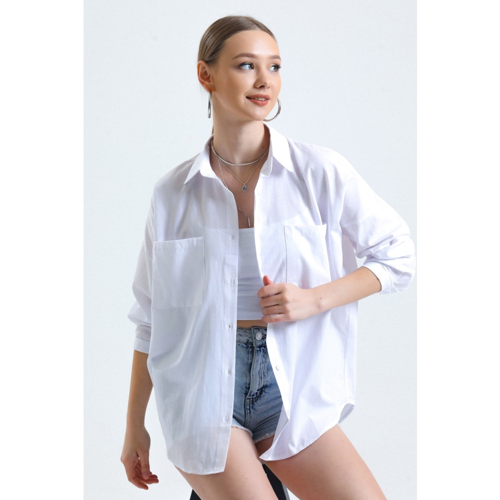 MD trend Kadın Beyaz Cepli Oversize Uzun Basic Poplin Gömlek XL Beden Kadın Gömlek Fiyatı