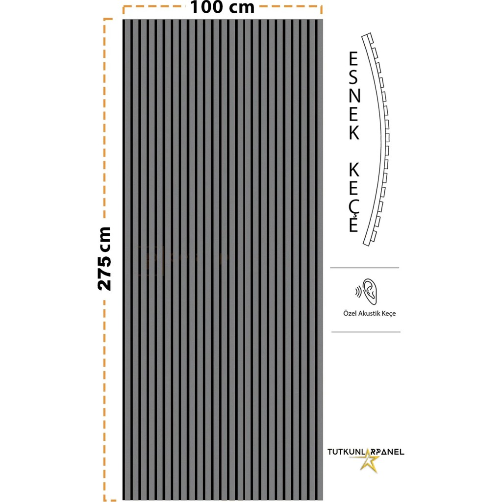 Mdf Ahşap Akustik Duvar Paneli - 100 x 275 cm - Antrasit Diğer Fiyatı