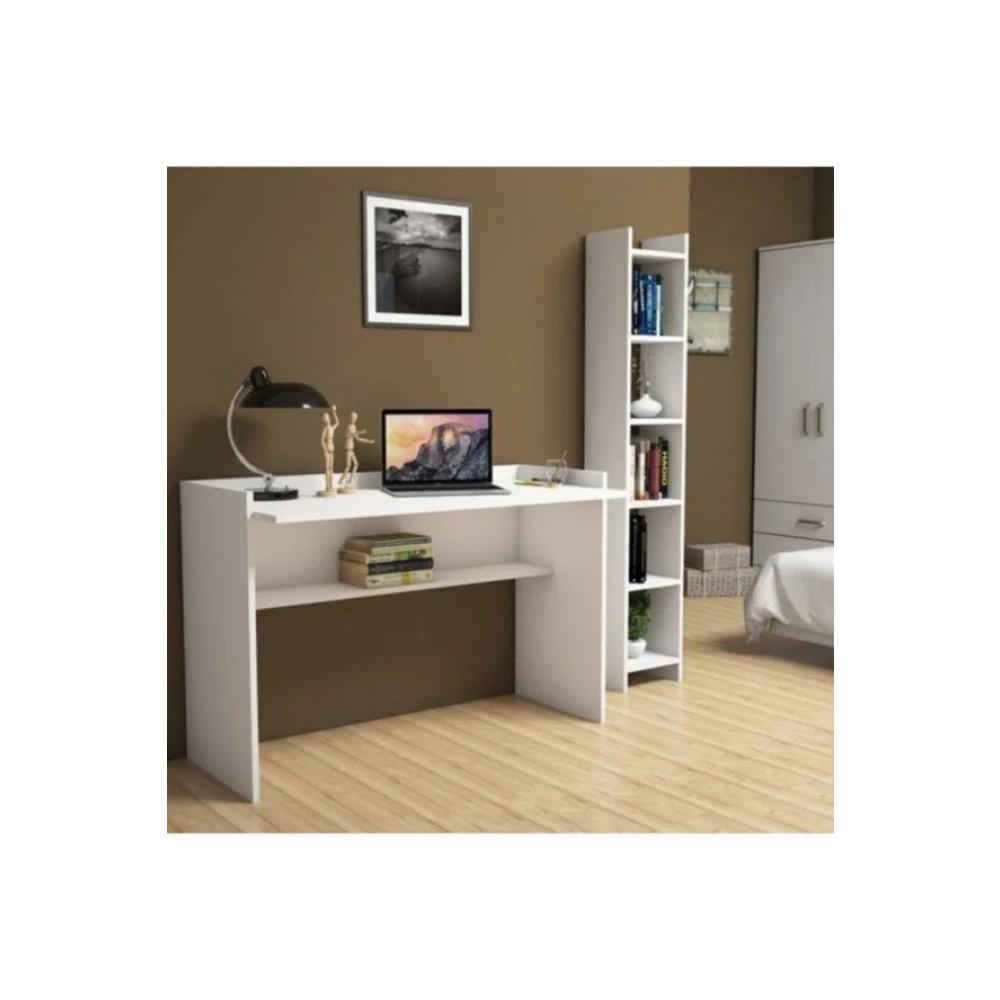 Mdf Sıla Beyaz Çalışma Masası Kitaplıklı 118 Cm Çalışma Masası Fiyatı