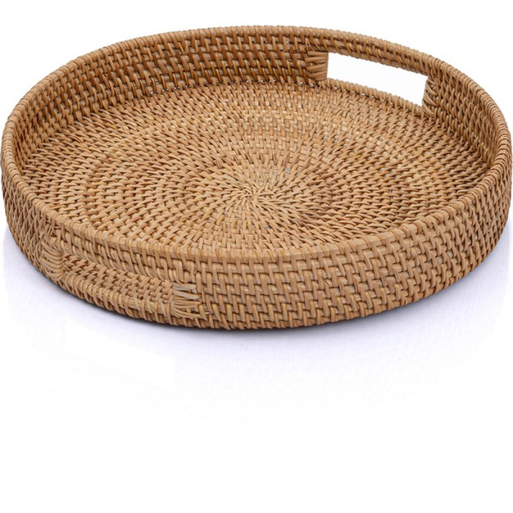Meander El Yapımı Yuvarlak Büyük Boy Rattan Çok Amaçlı Kulplu Tepsi 35cm 8981 Servis Tepsisi Fiyatı