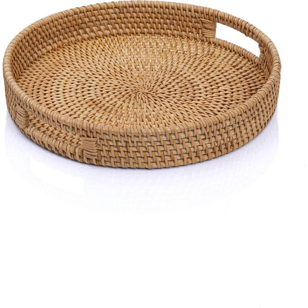 Meander El Yapımı Yuvarlak Küçük Boy Rattan Çok Amaçlı Kulplu Tepsi 30cm 8982 Servis Tepsisi Fiyatı