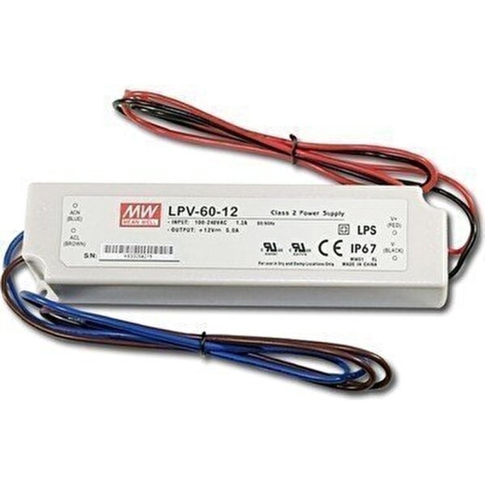 MEANWELL Lpv-60-12 12VDC 5.0AMP IP67 Meanwell Güç Kaynağı Power Supply Fiyatı