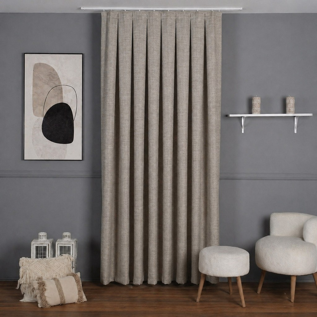 Mebelport Curtain Sık Pileli Keten Blackout Perde - %100 Karartma Fon Perde - Hazır Korniş Dikimli - Açık Bej - 150 x 270 cm Perde Fiyatı