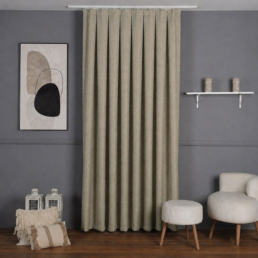 Mebelport Curtain Sık Pileli Keten Blackout Perde - %100 Karartma Fon Perde - Hazır Korniş Dikimli - Bej - 150 x 250 cm Perde Fiyatı