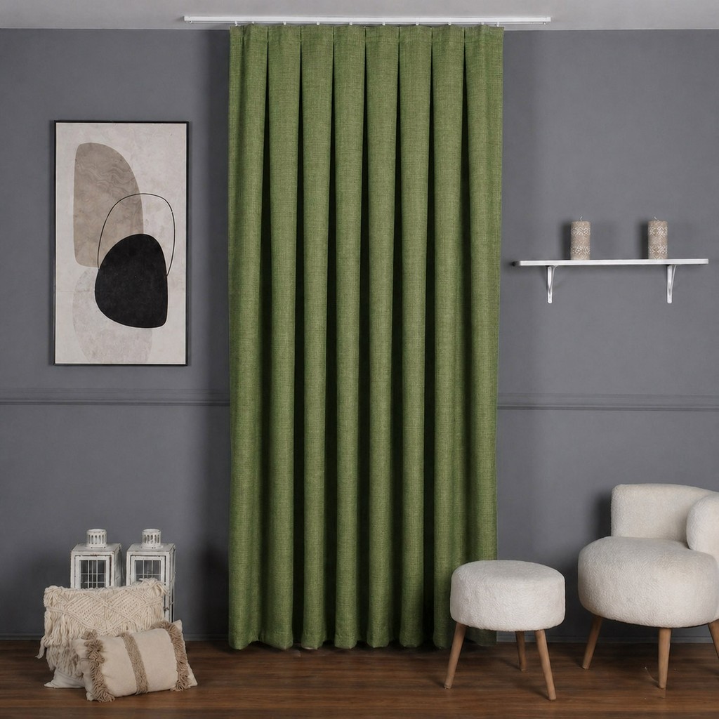 Mebelport Curtain Sık Pileli Keten Blackout Perde - %100 Karartma Fon Perde - Hazır Korniş Dikimli - Fıstık Yeşili - 150 x 250 cm Perde Fiyatı