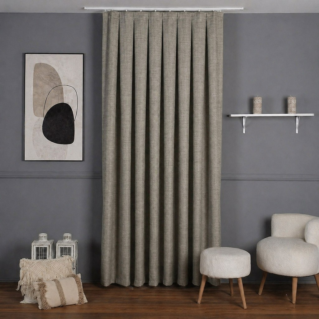 Mebelport Curtain Sık Pileli Keten Blackout Perde - %100 Karartma Fon Perde - Hazır Korniş Dikimli - Haki - 150 x 280 cm Perde Fiyatı