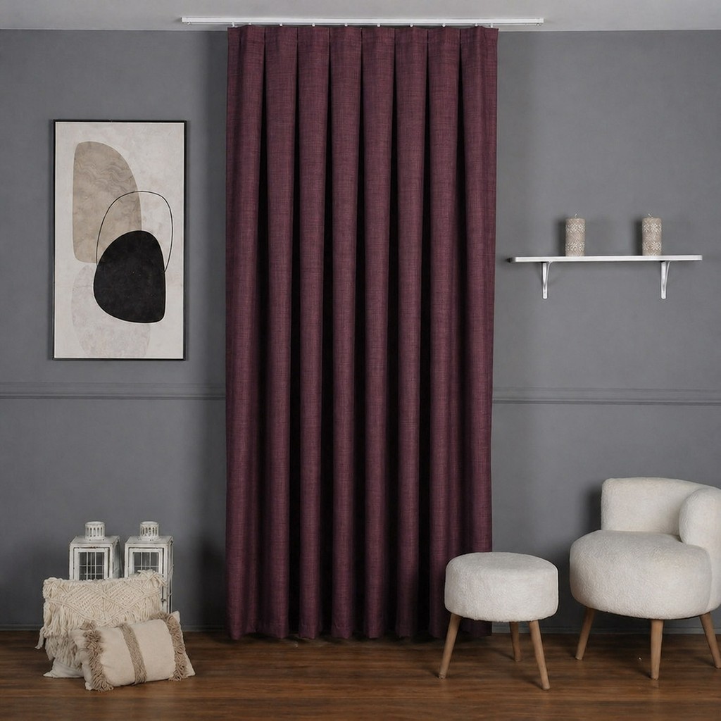 Mebelport Curtain Sık Pileli Keten Blackout Perde - %100 Karartma Fon Perde - Hazır Korniş Dikimli - Mor - 150 x 260 cm Perde Fiyatı