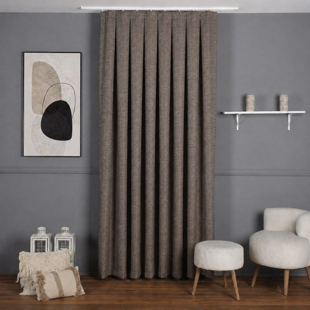 Mebelport Curtain Sık Pileli Keten Blackout Perde - %100 Karartma Fon Perde - Hazır Korniş Dikimli - Mürdüm - 150 x 270 cm Perde Fiyatı