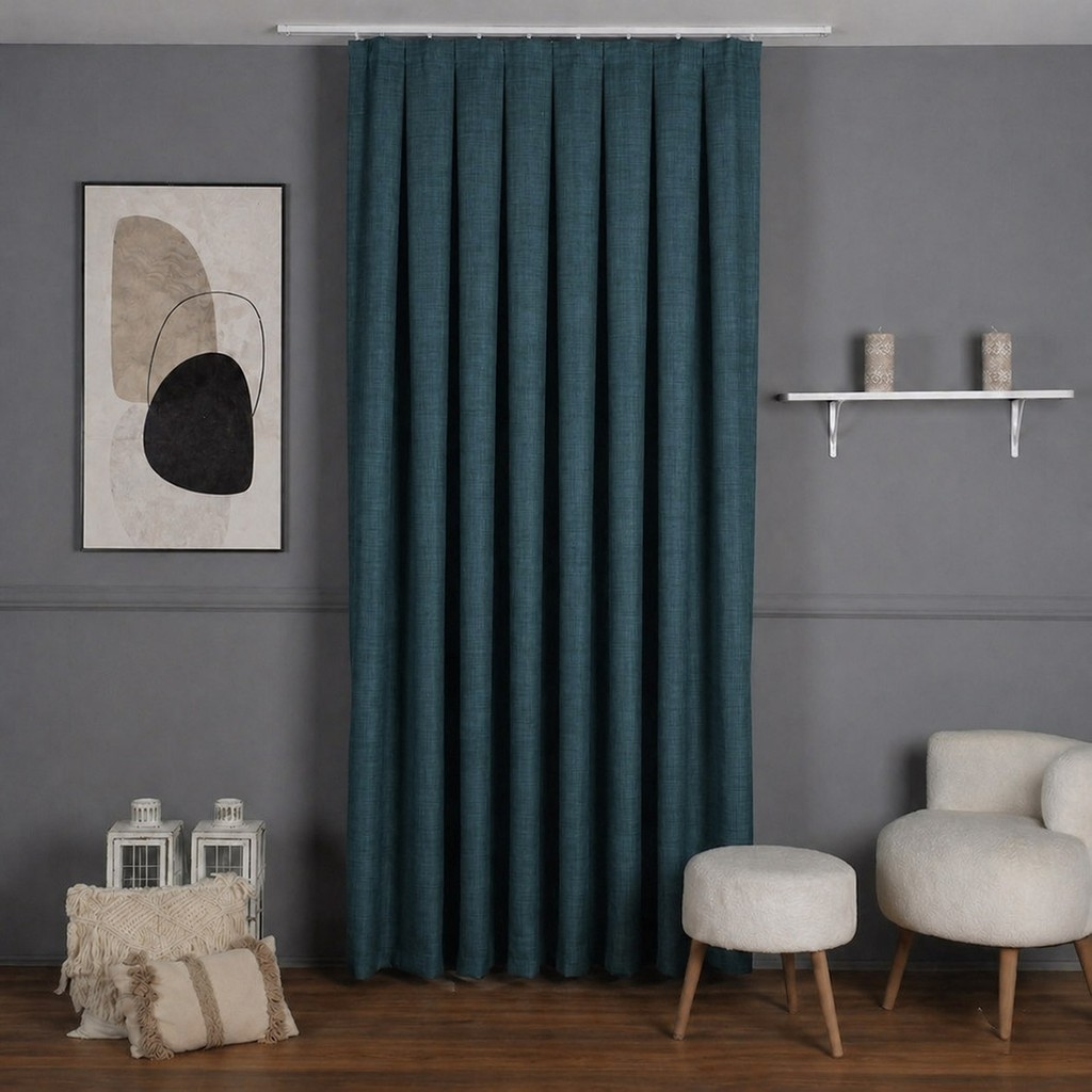 Mebelport Curtain Sık Pileli Keten Blackout Perde - %100 Karartma Fon Perde - Hazır Korniş Dikimli - Petrol Mavisi - 150 x 300 cm Perde Fiyatı