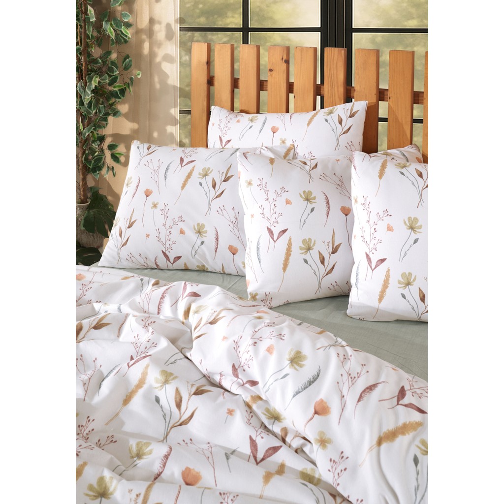 Medaillon Home Eflora Lastikli Çarşaflı Çift Kişilik Nevresim Takımı Çicek Desenli - Beyaz - Su Yeşili - 200 x 220 cm Nevresim Takımı Fiyatı