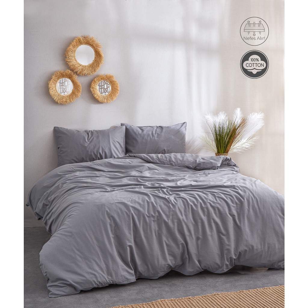 Medaillon Home Gri Pamuklu Çift Kişilik Nevresim Takımı - 200 x 220 cm Nevresim Takımı Fiyatı