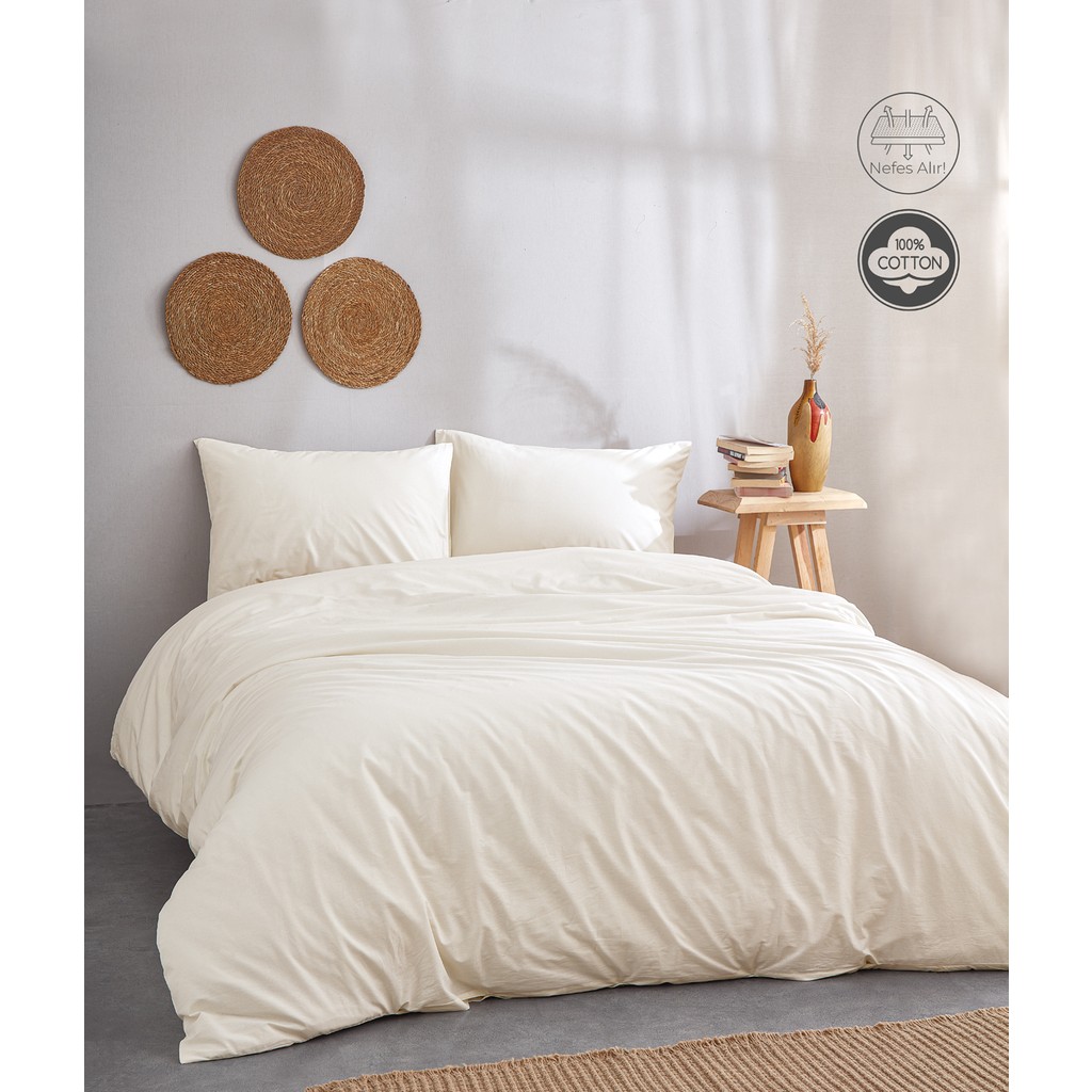 Medaillon Home Krem Pamuklu Çift Kişilik Nevresim Takımı - 200 x 220 cm Nevresim Takımı Fiyatı
