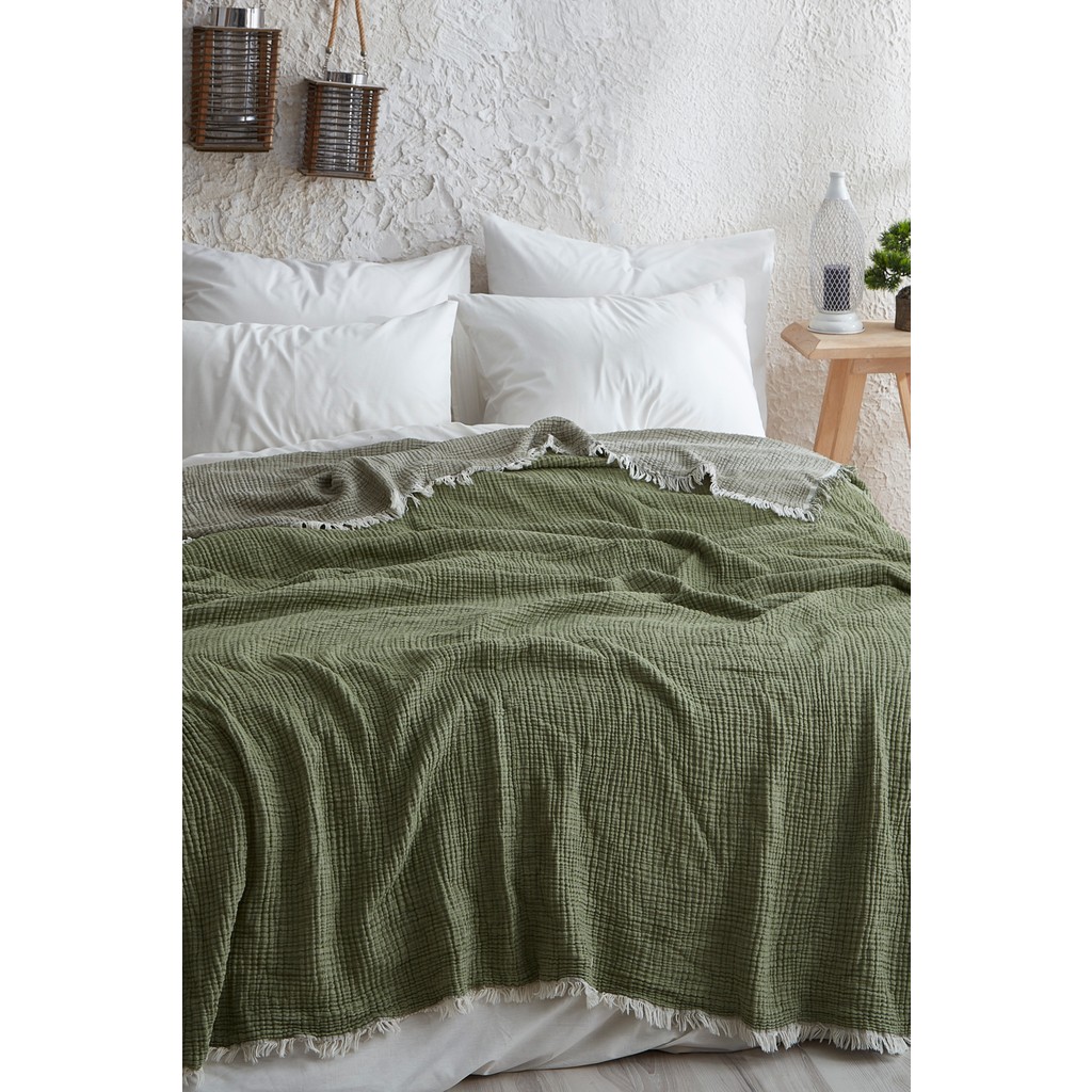 Medaillon Home Yeşil 4 Katlı Müslin %100 Pamuklu Çift Taraflı Yatak Örtüsü - Pike 220X240 - 220 x 240 cm SSD / Solid State Drive Fiyatı