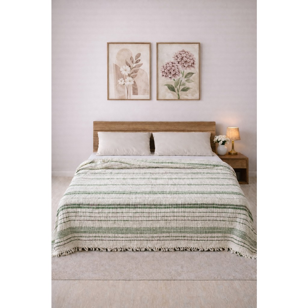 Medaillon Home Yeşil 4 Katlı Müslin %100 Pamuklu Çift Taraflı Yatak Örtüsü - Pike 220X240 - Krem - Yeşil - 220 x 240 cm SSD / Solid State Drive Fiyatı
