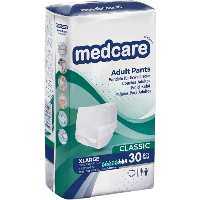 Medcare Classic Emici Külot - Yetişkin Hasta Bezi - 5,5 Damla - Xlarge Beden - 30'lu Paket Hasta Bezleri ve Temizliği Fiyatı