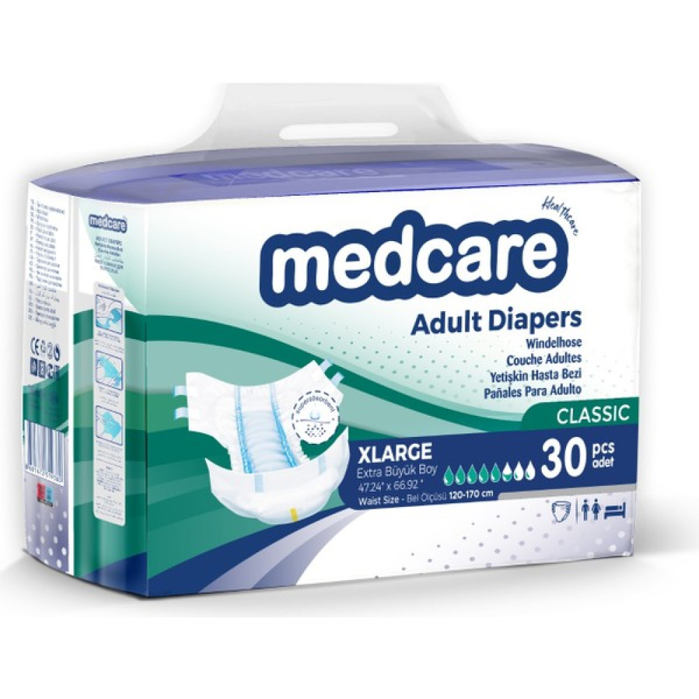 Medcare Yetişkin Hasta Bezi Xlarge Classic (En Büyük Boy) 30 Adet - XL - Beyaz Hasta Bezleri ve Temizliği Fiyatı
