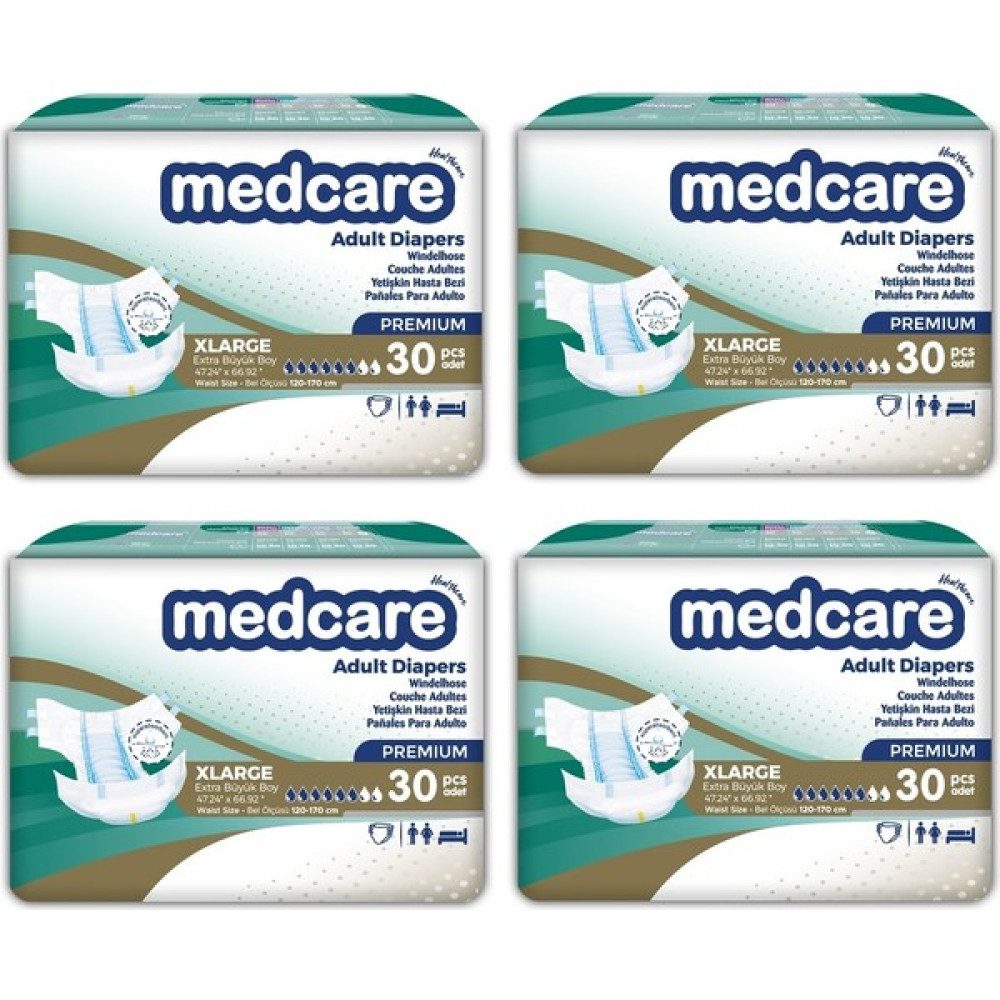 Medcare Yetişkin Hasta Bezi Xlarge Premium Özel Seri (Ekstra Büyük Boy) Xl 120 Adet - Beyaz Hasta Bezleri ve Temizliği Fiyatı