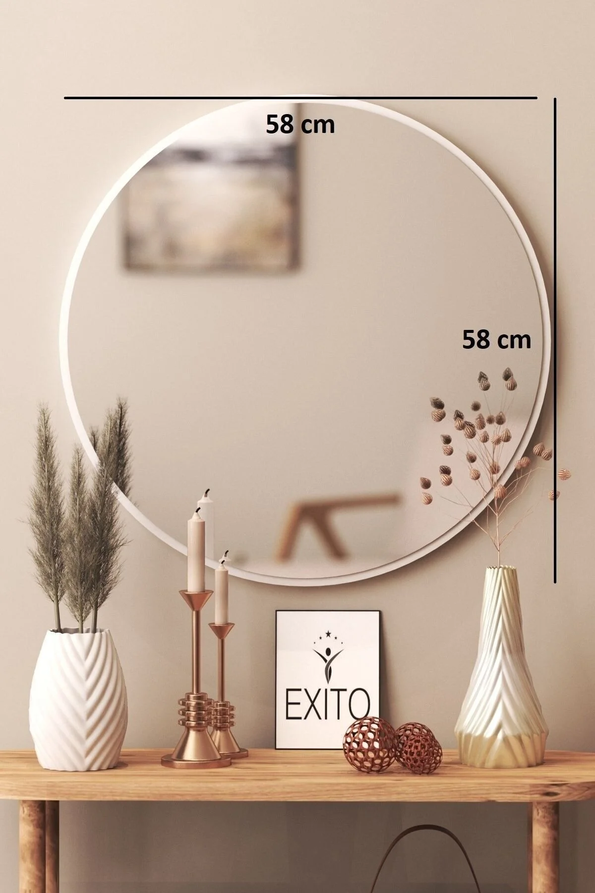 meDDex Dekoratif Yuvarlak Ayna Beyaz 60 Cm Antre Hol Wc beyaz 60 cm" Ayna Fiyatı