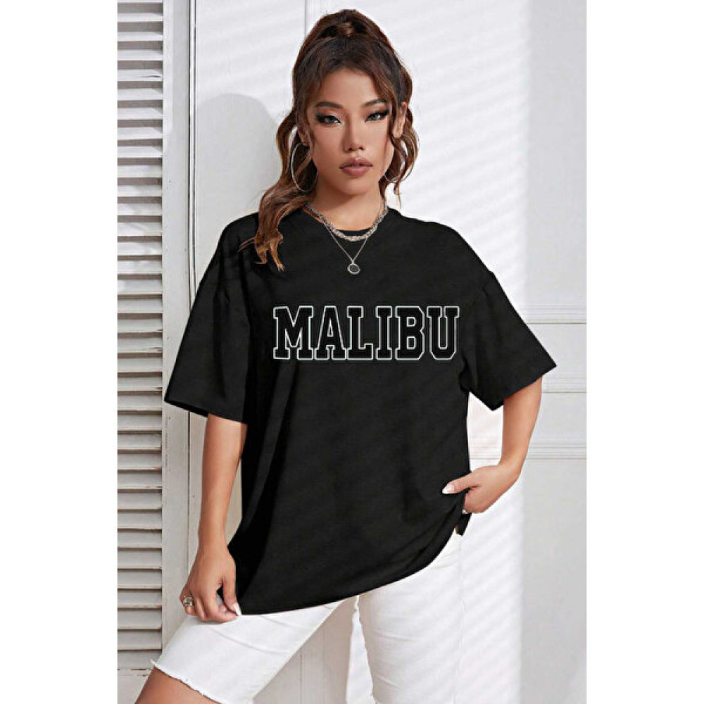 Medinenur Unisex Malibu Baskılı Siyah Tshirt Bayan T-shirt Fiyatı