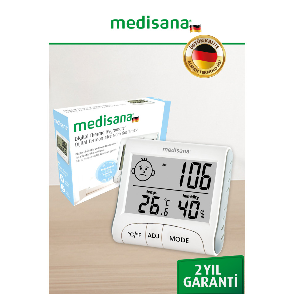 medisana Alman Tasarım Dijital Ekranlı Alarm Saat Sıcaklık Isı Nem Ölçer Termometre Termometre & Higrometre Fiyatı