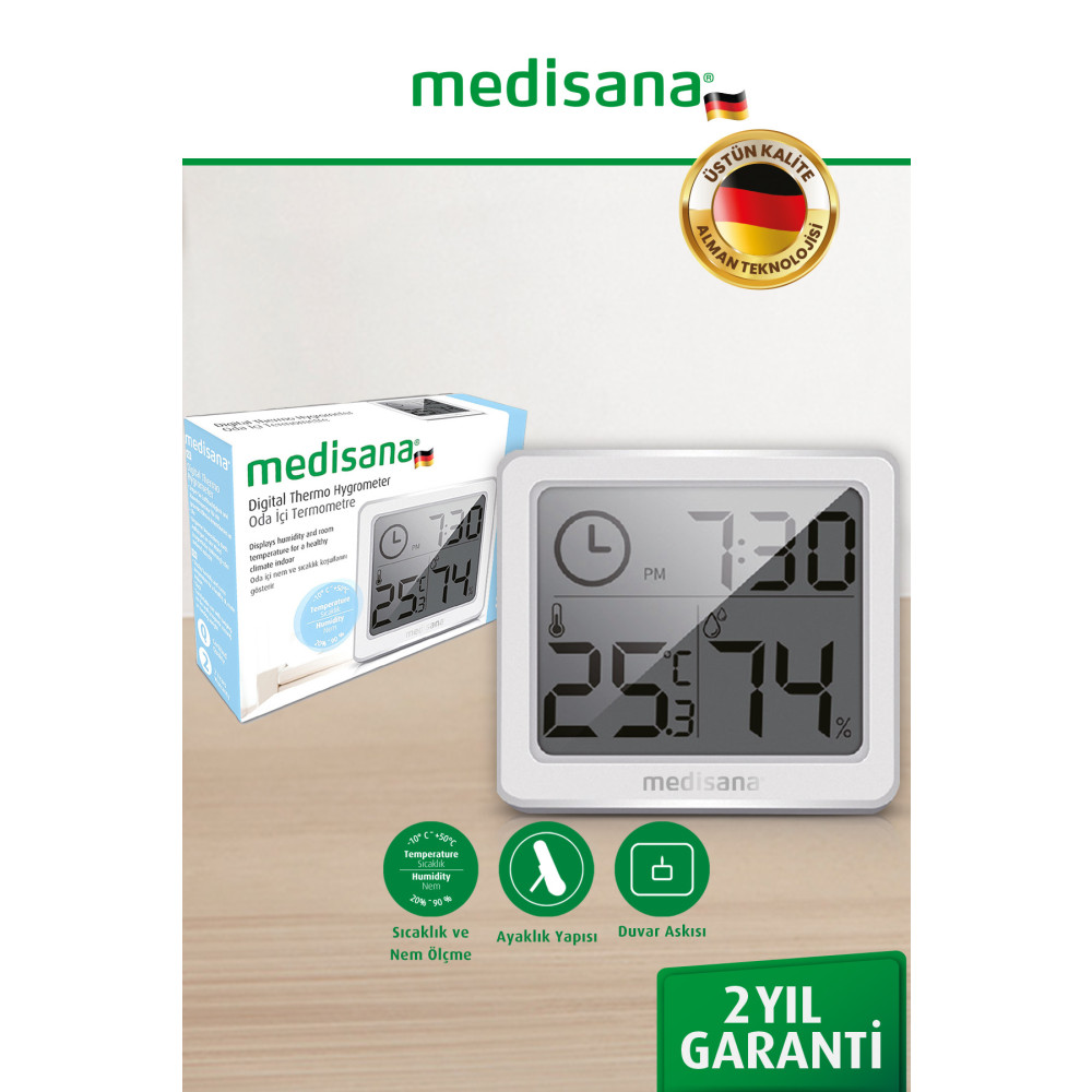 medisana Alman Tasarım Dijital Ekranlı Saat Sıcaklık Isı Nem Ölçer Termometre Termometre & Higrometre Fiyatı