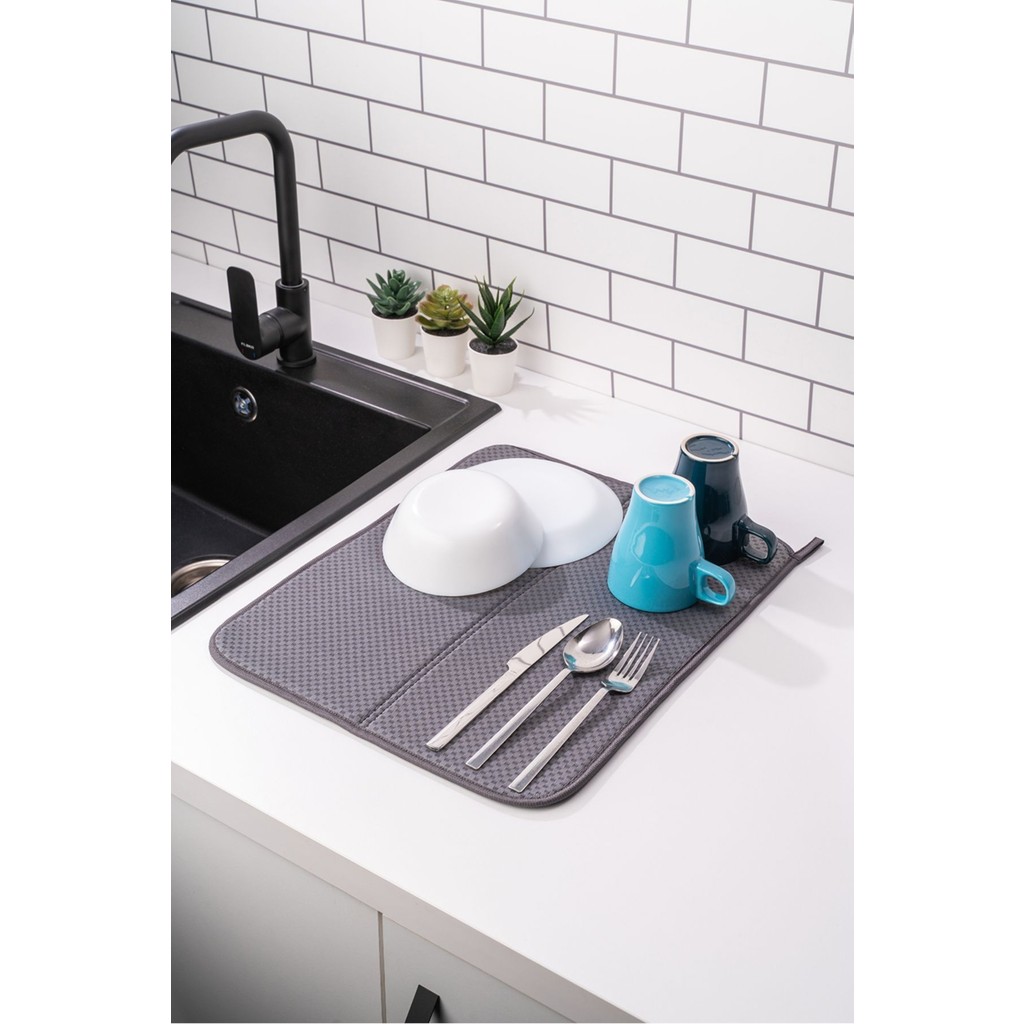 Mediterian Mikrotex Bulaşık Matı Süper Emici Bulaşık Kurutma Örtüsü 45X36CM Katlanabilir Bulaşık Matı Antrasit Diğer Fiyatı