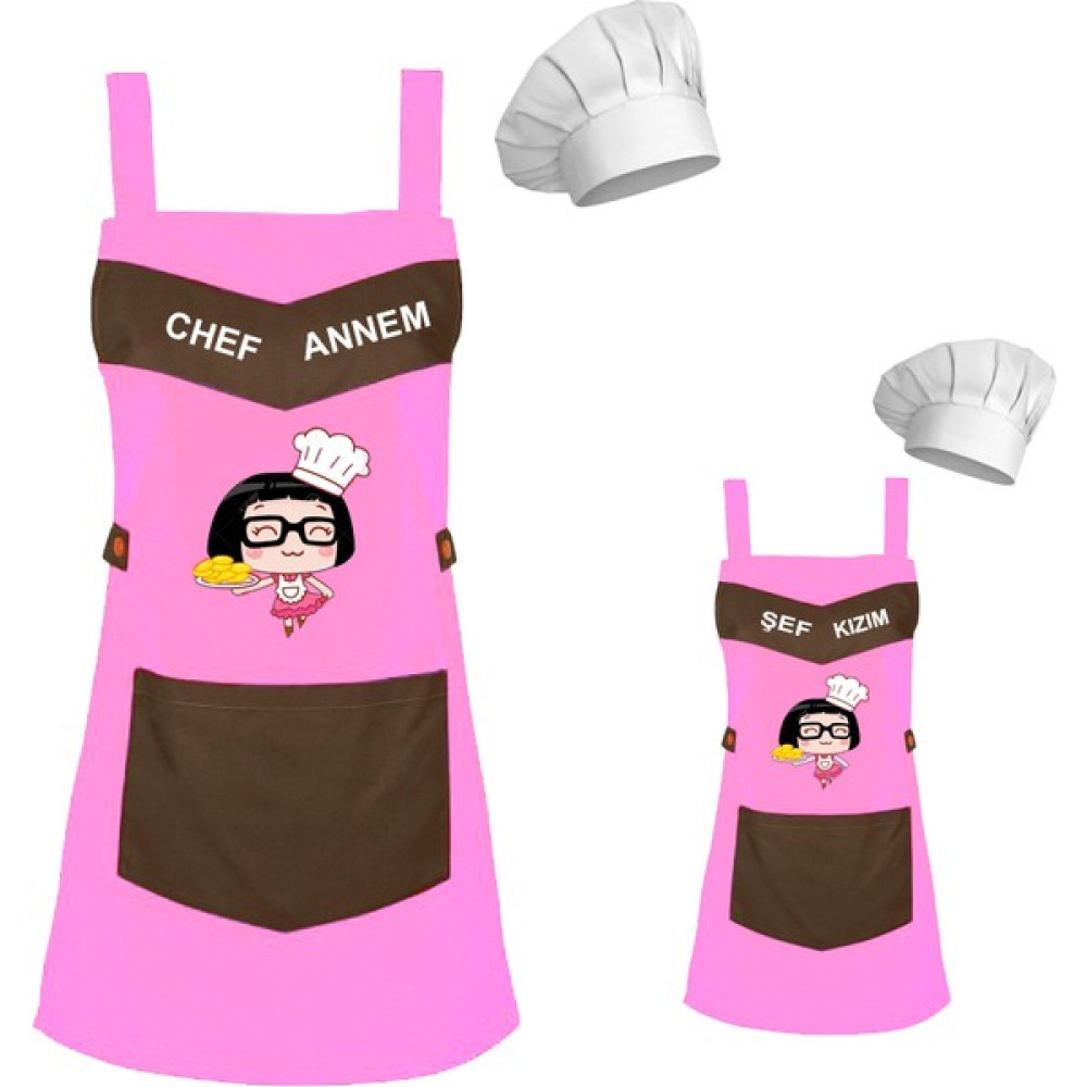 Medusa Forma Kişiye Özel Nakışlı Anne Kız Önlük Takım Analı Kızlı Mutfak Önlüğü Chef Şef Önlük Kombinleri - 10 - 12 Yaş - Pembe Mutfak Önlüğü Fiyatı