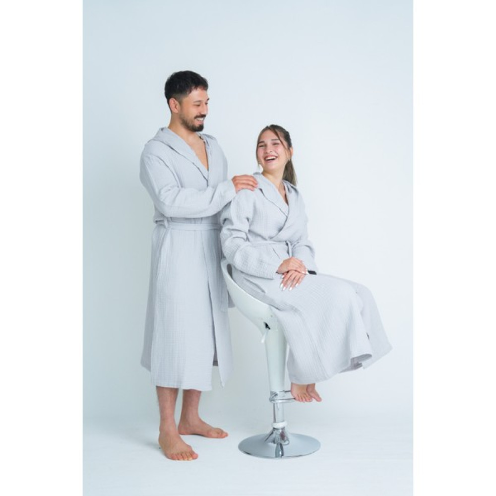 Meet Maya Natural Kapüşonlu Unisex 4 Katlı Müslin Bornoz/sabahlık - Gri - S - M Bornoz Fiyatı